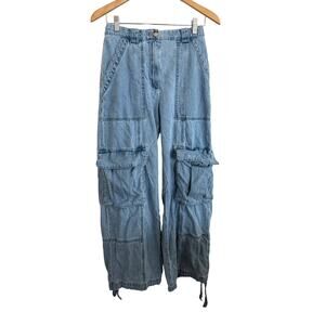 Abercrombie & Fitch Light Wash Cargo Utility High Rise Denim Jeans Festival-27/4